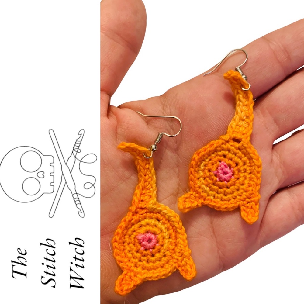 HAND CROCHETED Ginger Cat Butt Dangle Earrings
